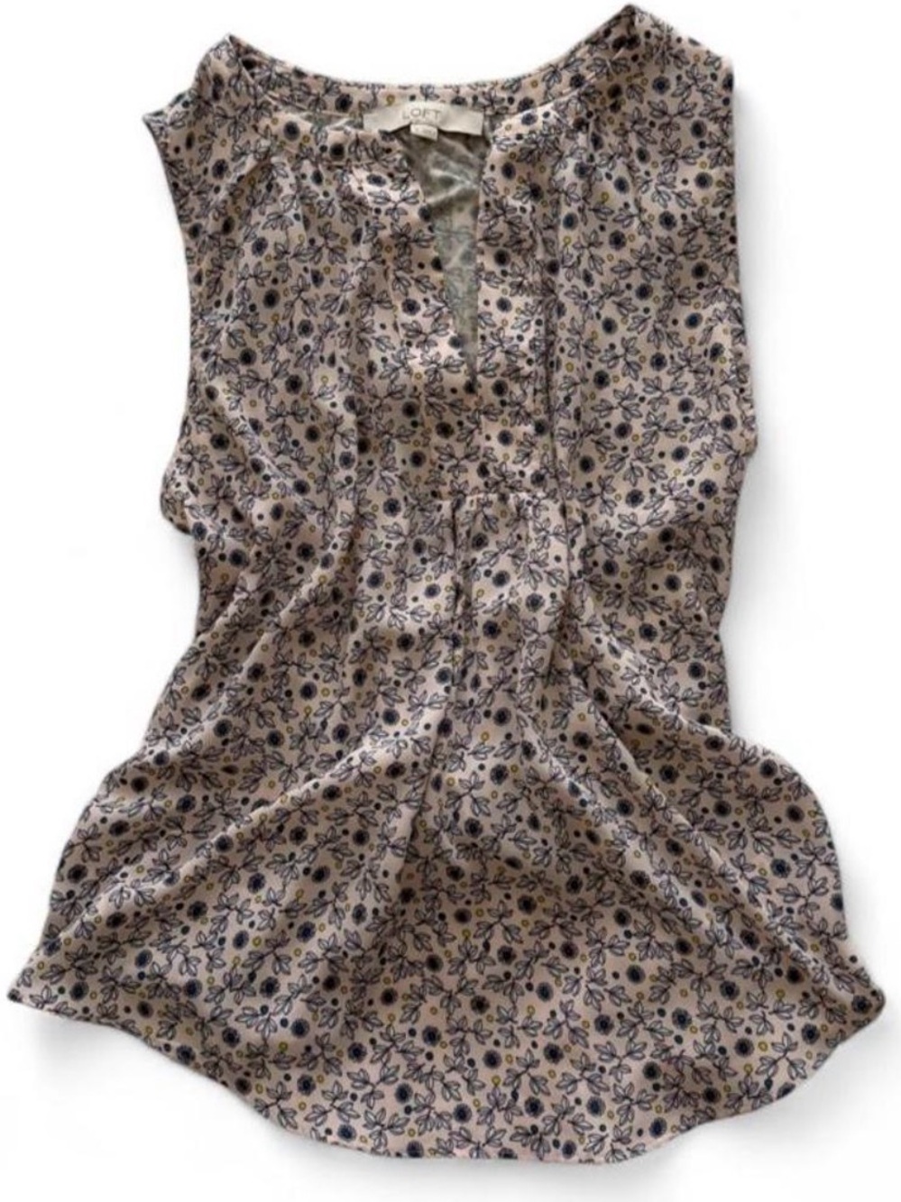 LOFT Pink Navy Blue Yellow Floral Sleeveless Blouse Size S